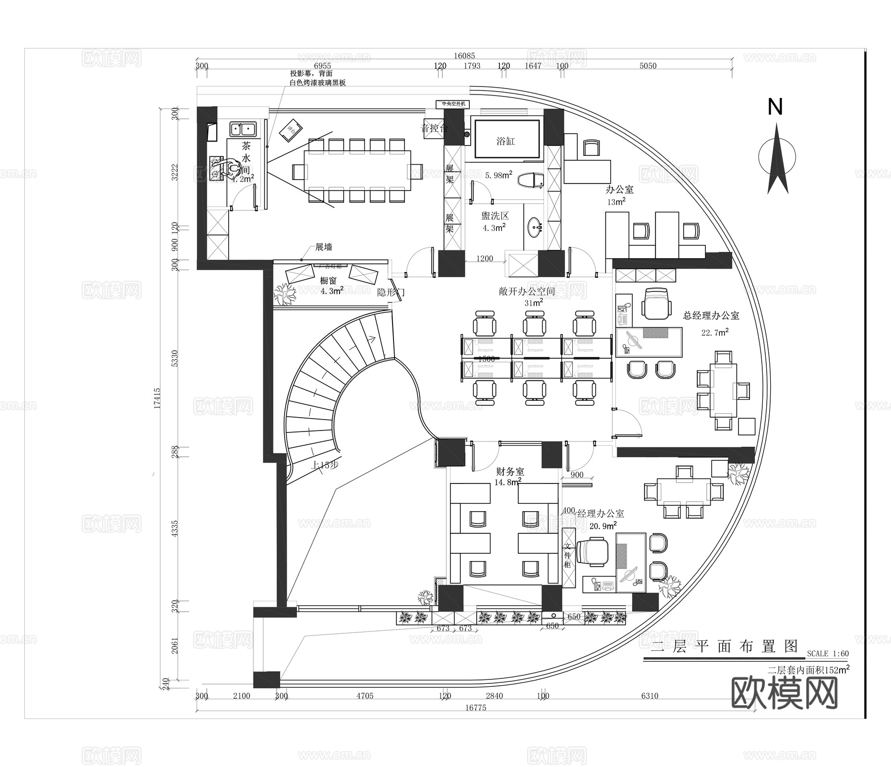 办公室平面设计方案cad施工图