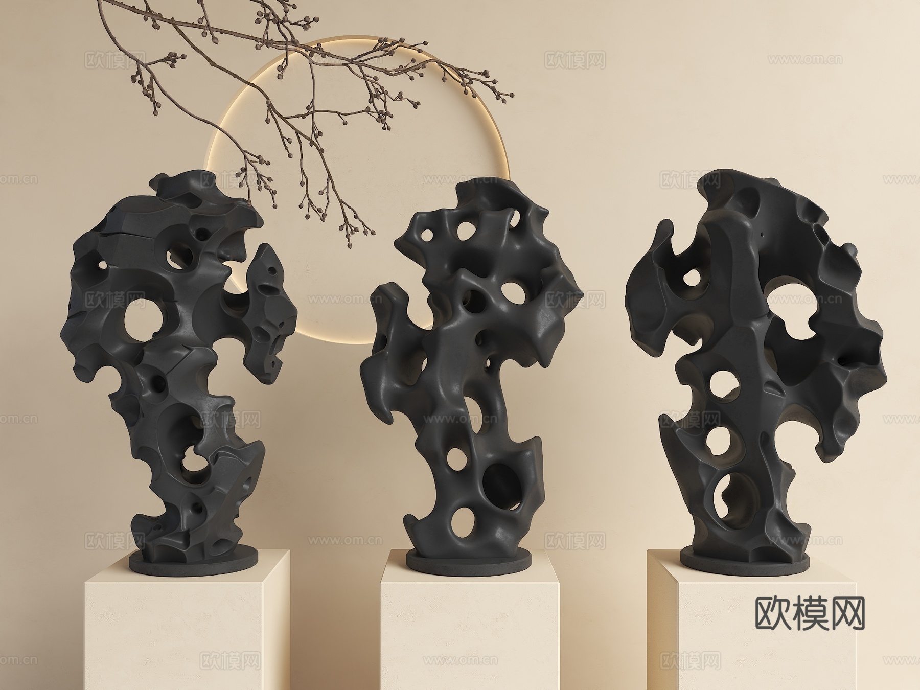 中式雕塑摆件 太湖石摆件 石头装饰摆件 中古风摆件 新中式雕su模型