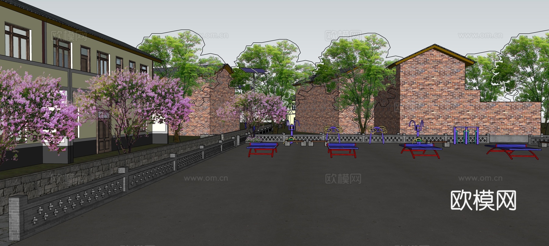 乡村文体晒坝su模型