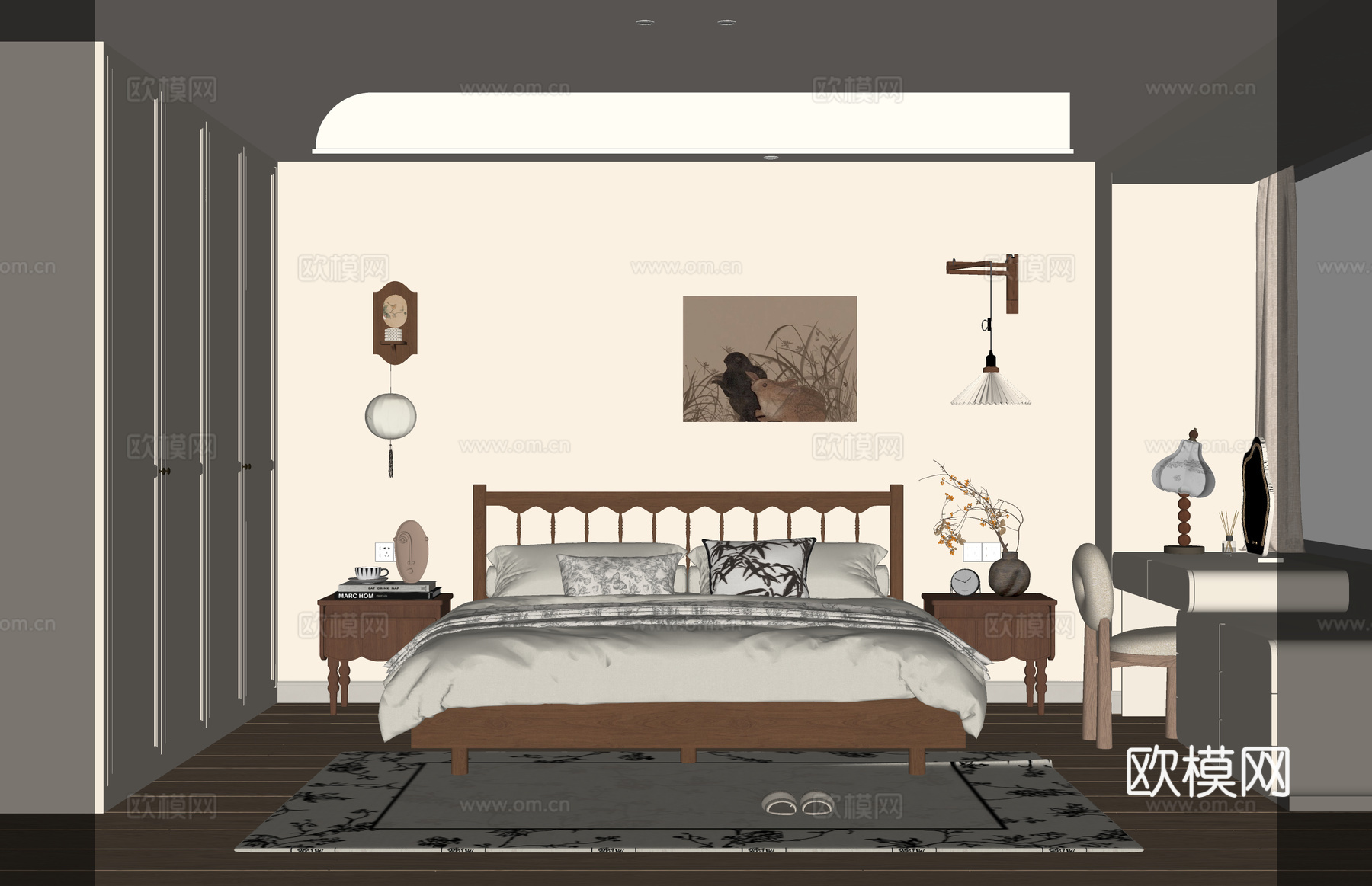 客餐厅 沙发 床 茶室 客厅 书桌 家装 电脑 台灯 书房su模型