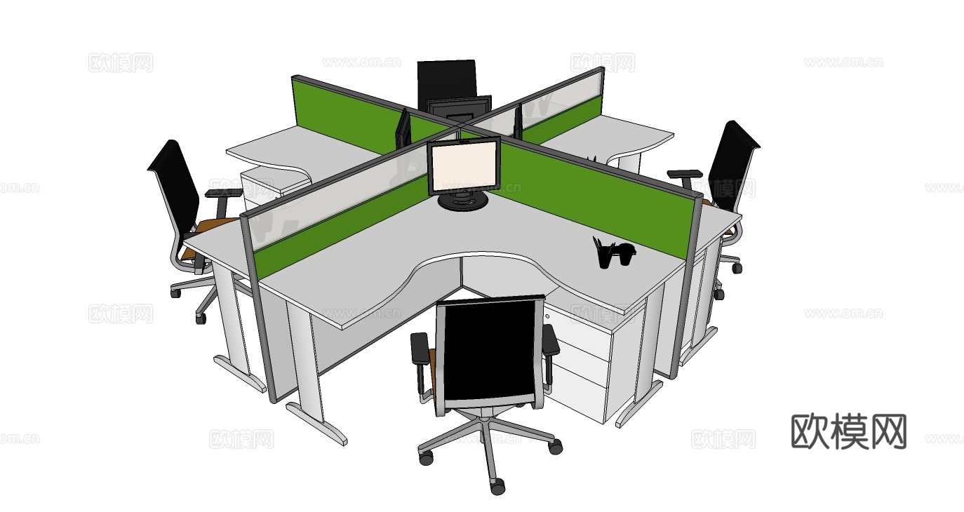 办公桌 工位 屛风卡位 办公椅su模型