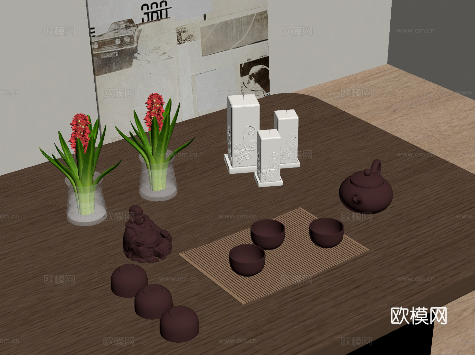 新中式摆件 花瓶 茶具su模型