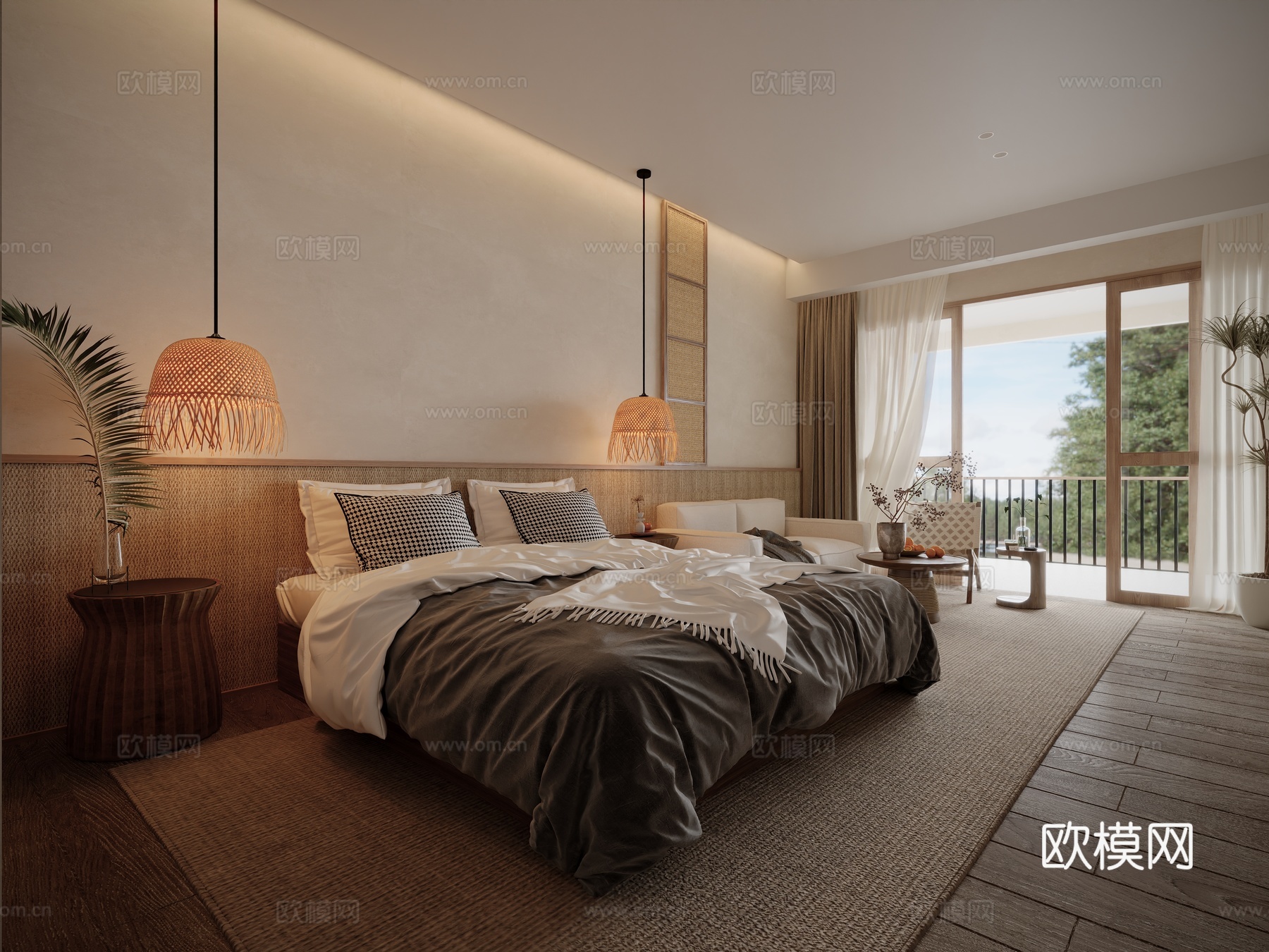 侘寂酒店双人客房su模型