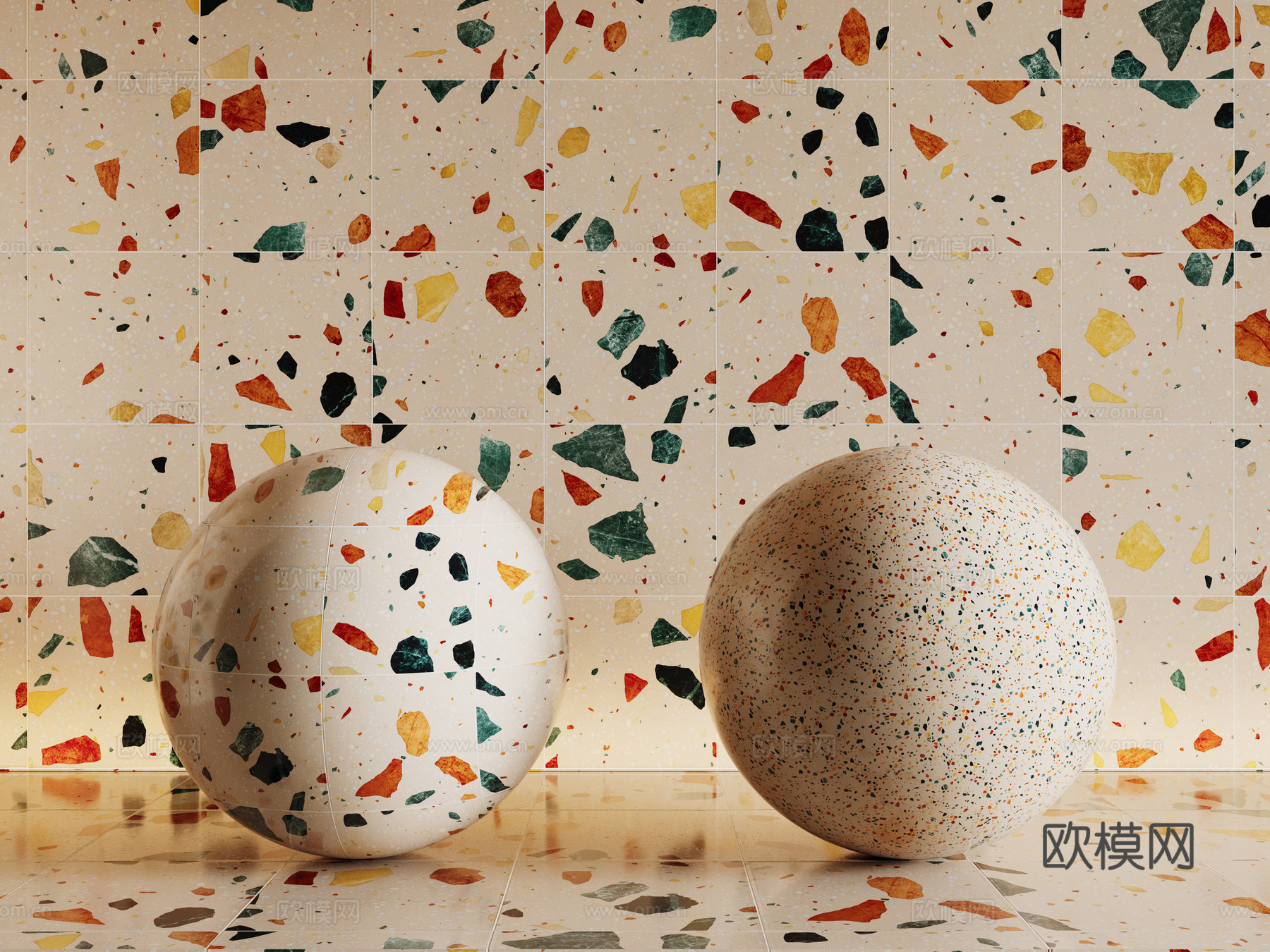 现代彩色水磨石 墙砖 瓷砖 马赛克 石材su模型