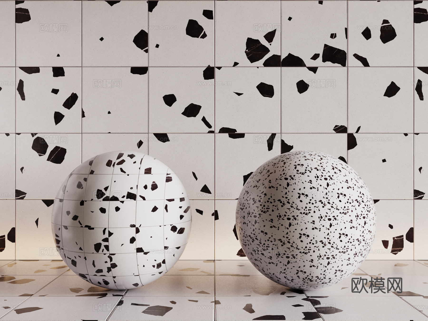 现代白色水磨石 墙砖 瓷砖 马赛克 石材su模型