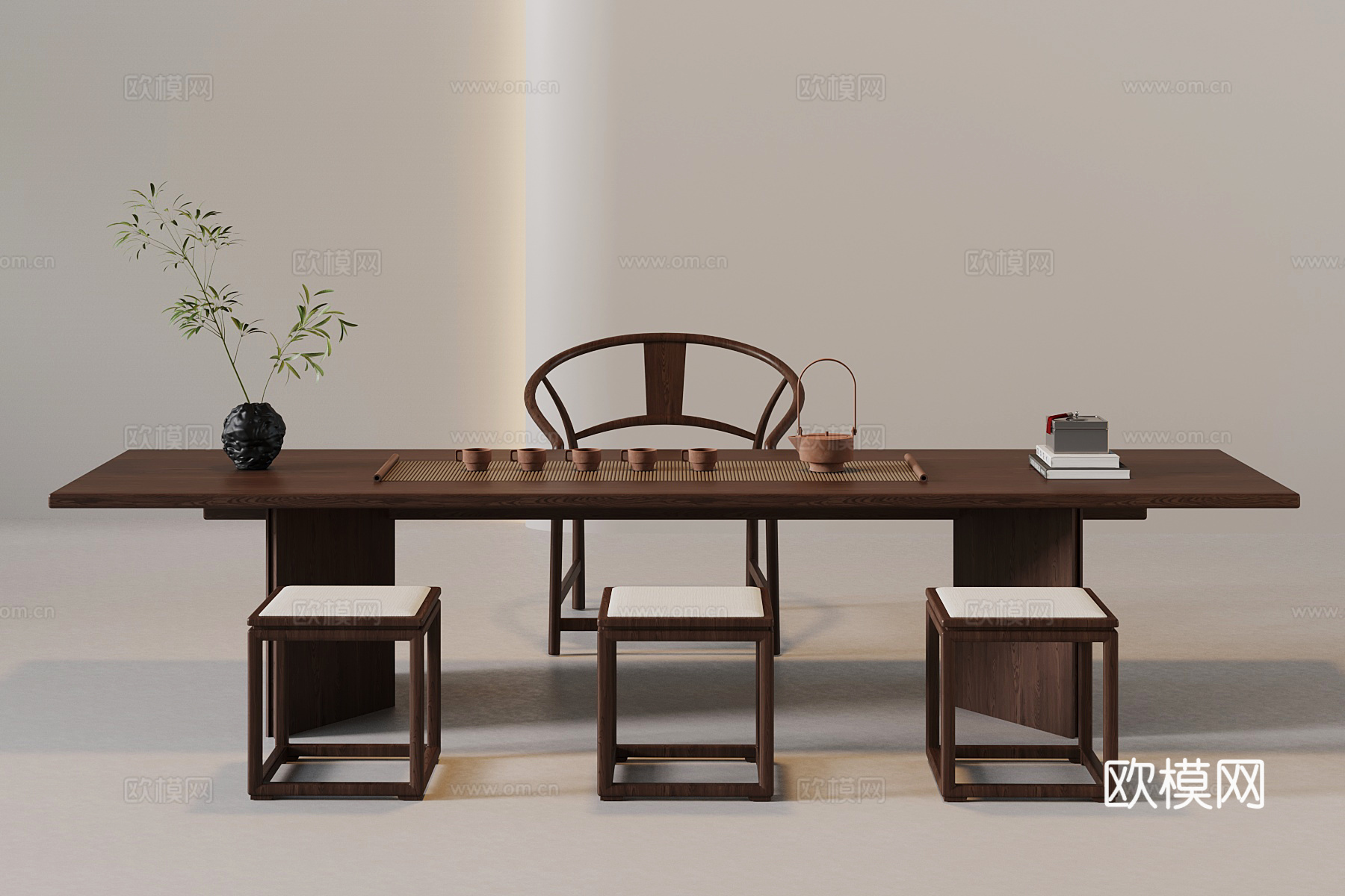 新中式茶桌椅su模型