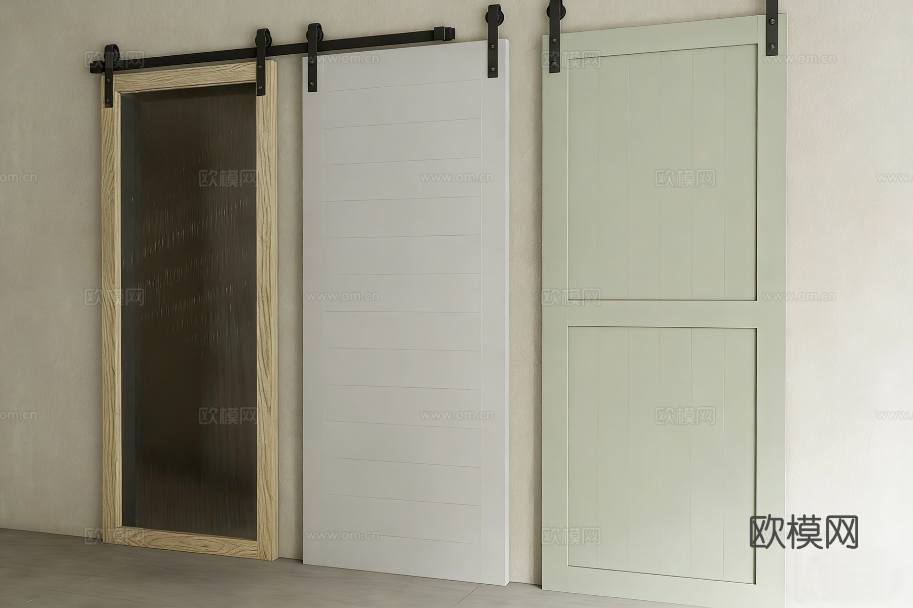 推拉门 隔断门 玻璃移门 谷仓门 吊轨移门su模型
