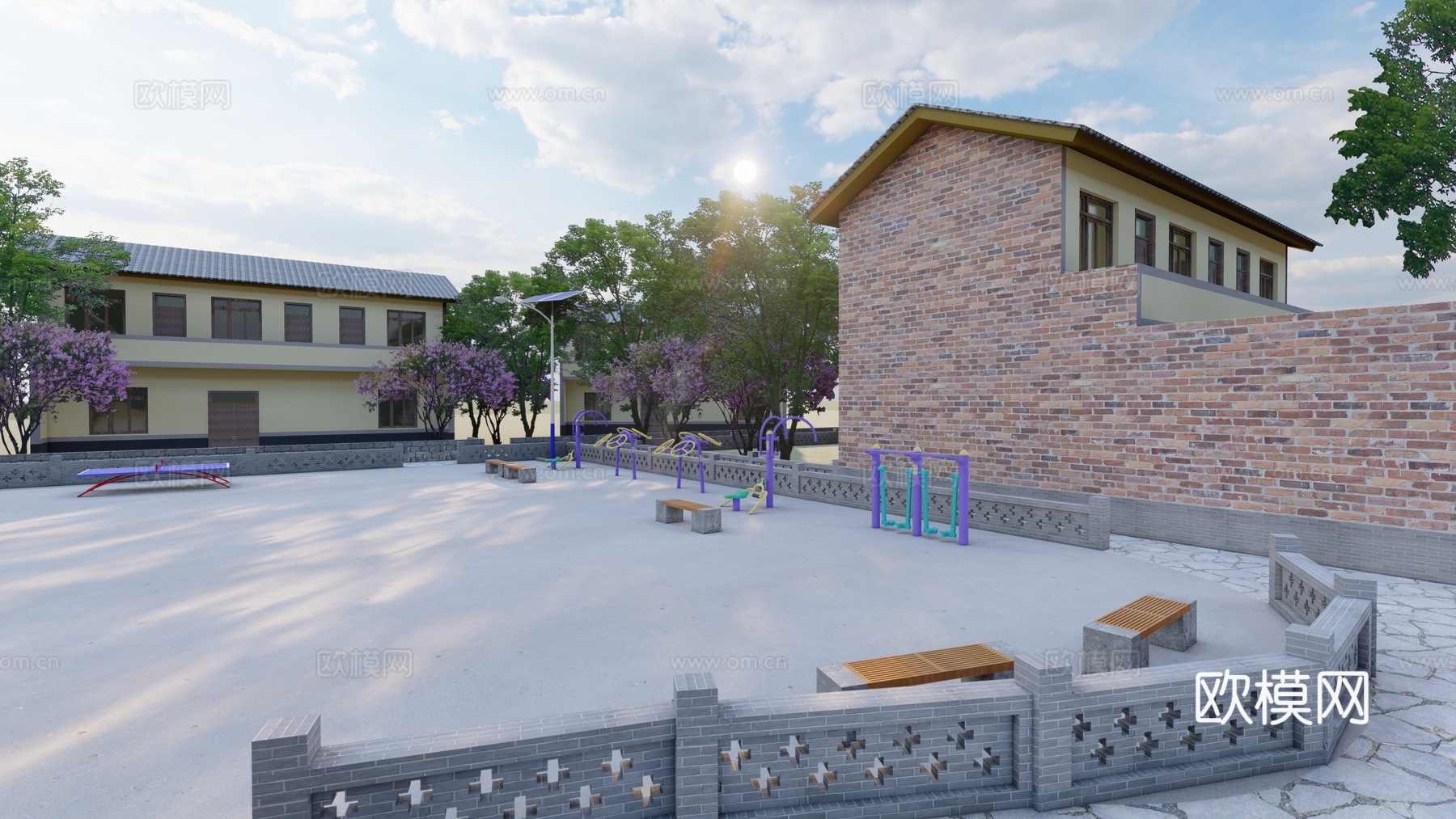 乡村文体晒坝su模型