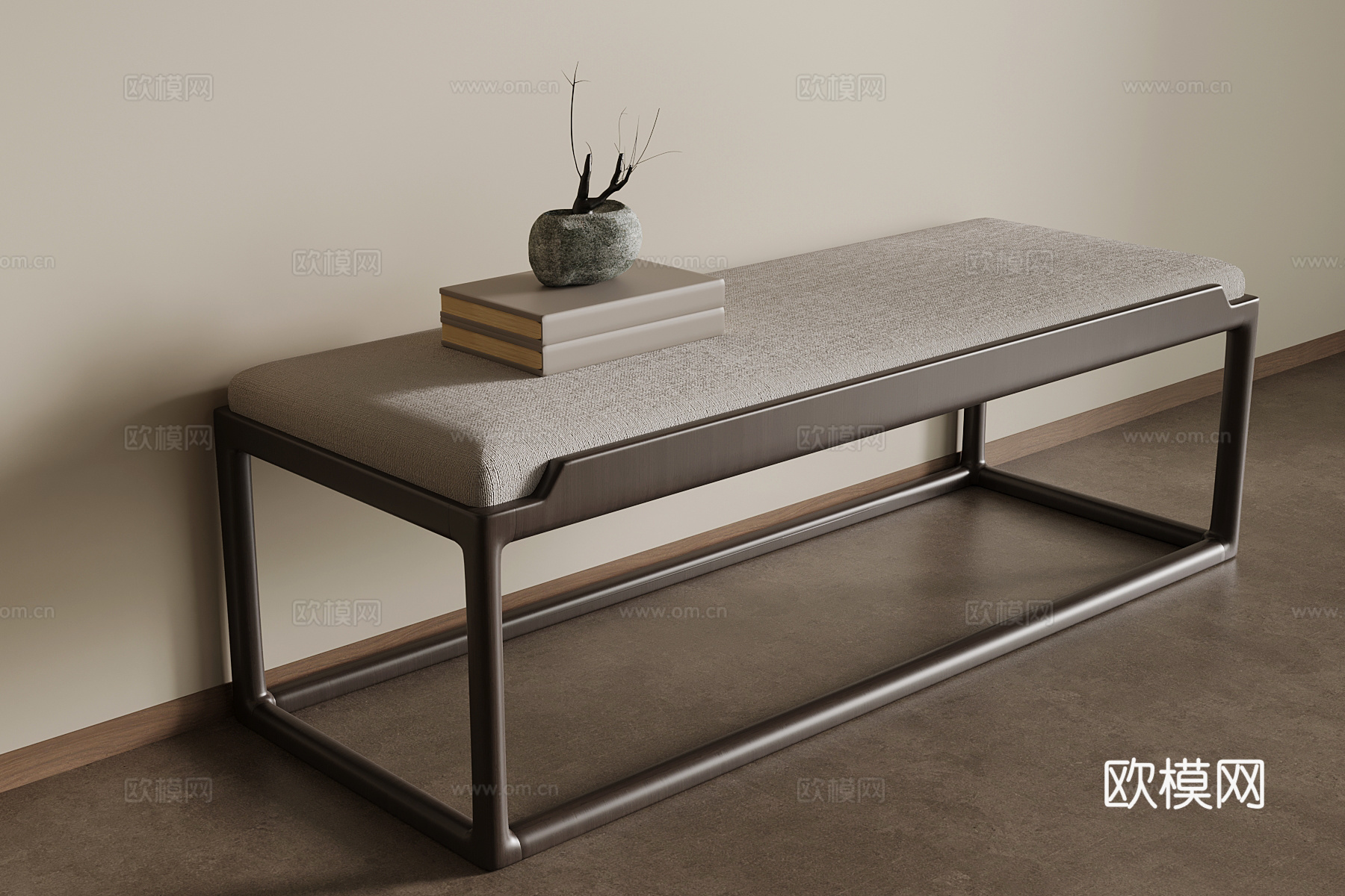 新中式换鞋凳 床尾凳su模型