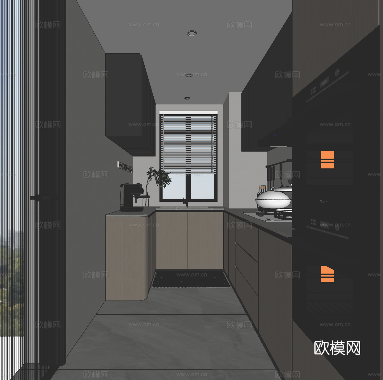 封闭式U型厨房su模型