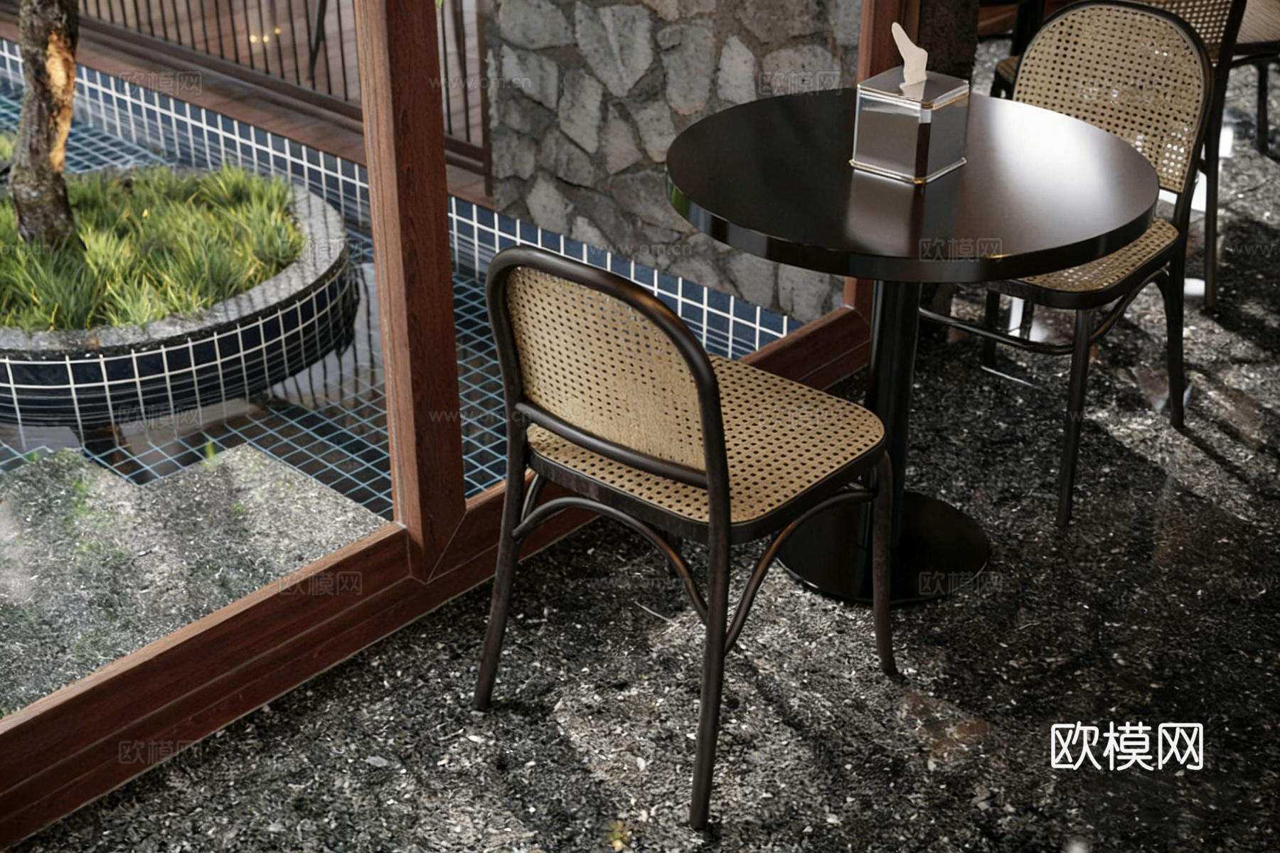 现代工业风咖啡馆 清吧 弧形吧台 餐厅 工业风餐饮空间3d模型