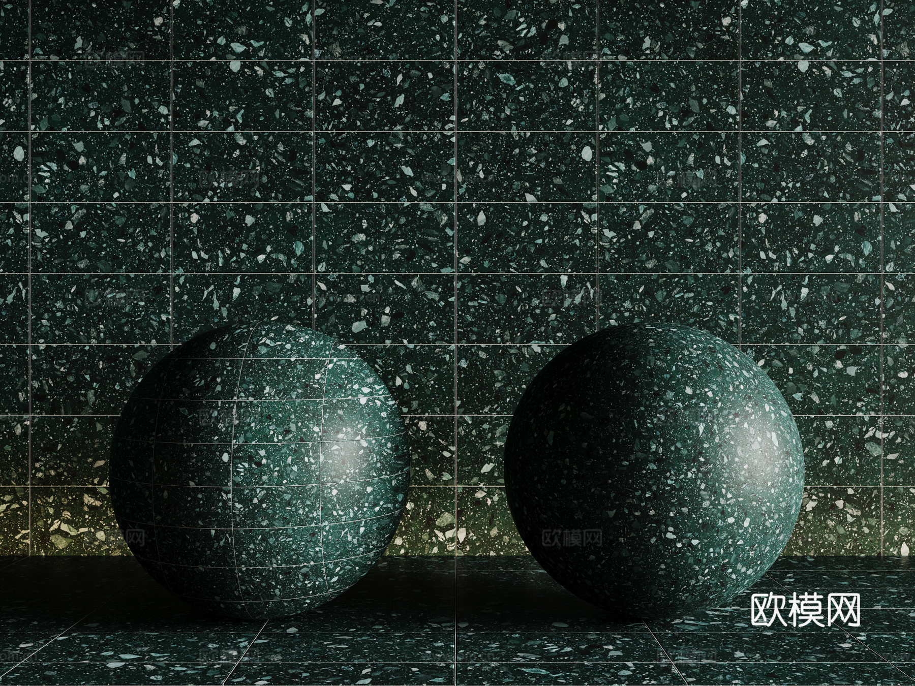 现代墨绿色水磨石 墙砖 瓷砖 马赛克 石材su模型