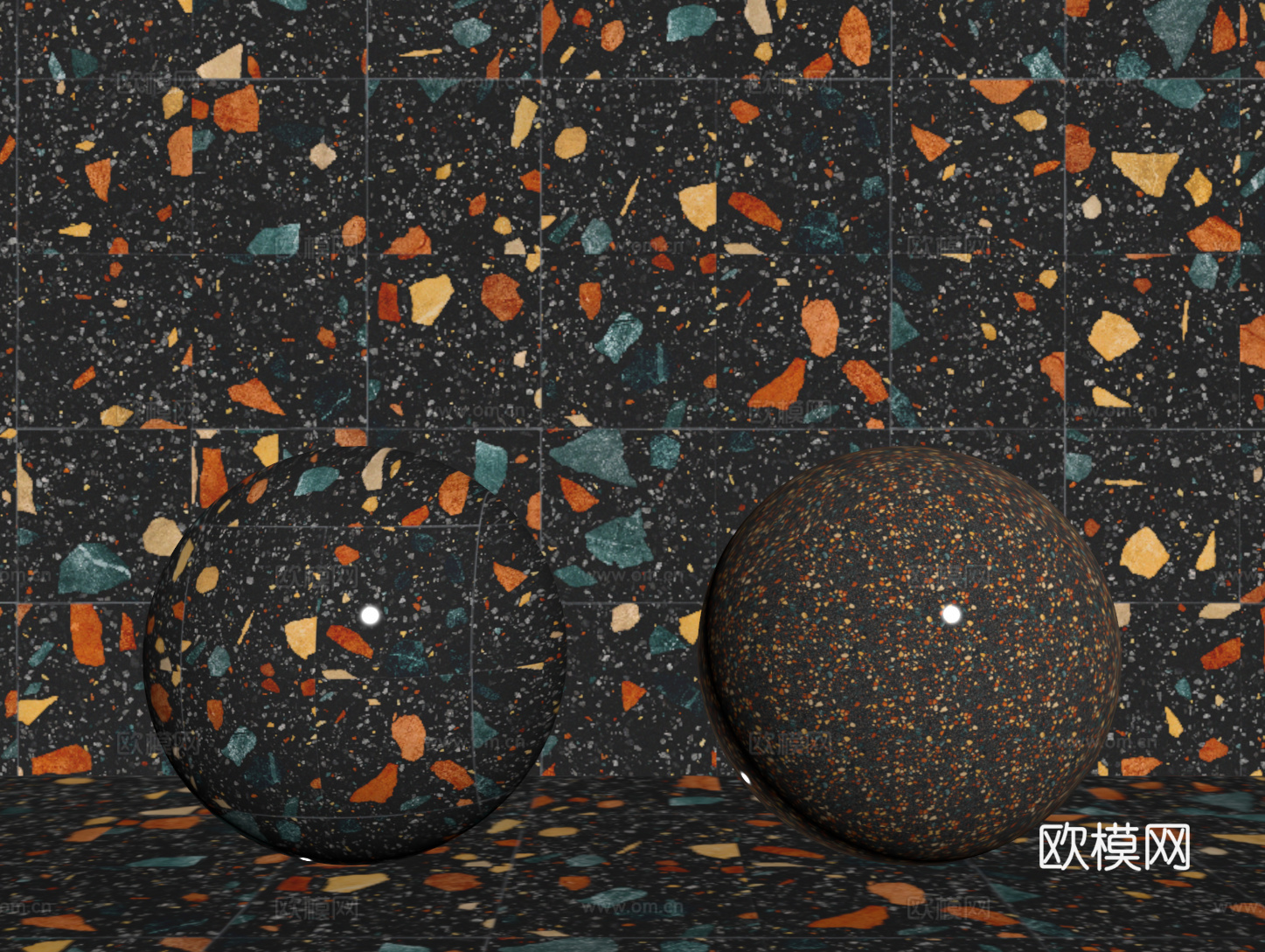 现代黑金水磨石 墙砖 瓷砖 马赛克 石材su模型