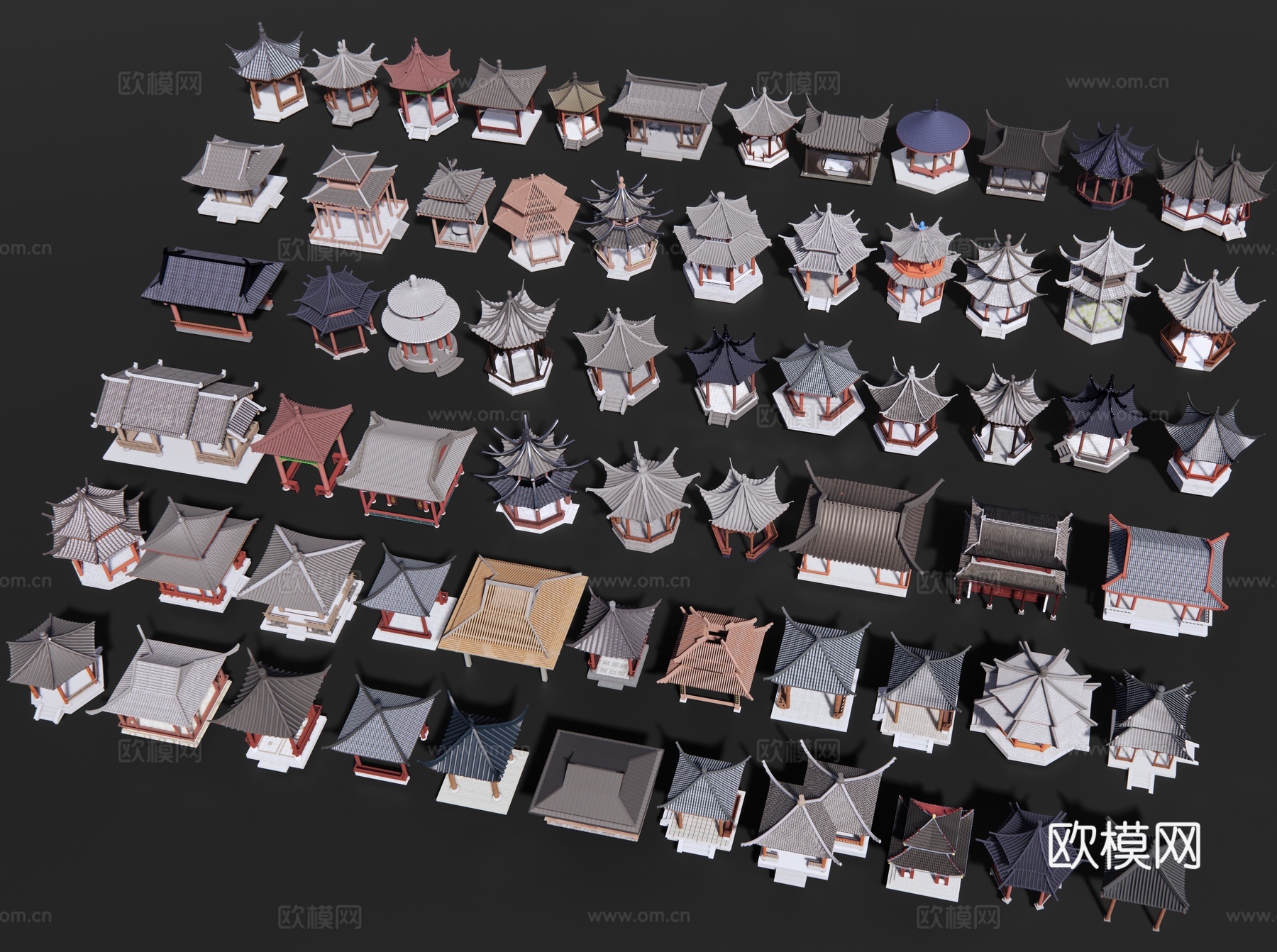 中式亭子 古建亭子 凉亭 水榭 八角亭 六角亭 四角亭庑殿亭su模型