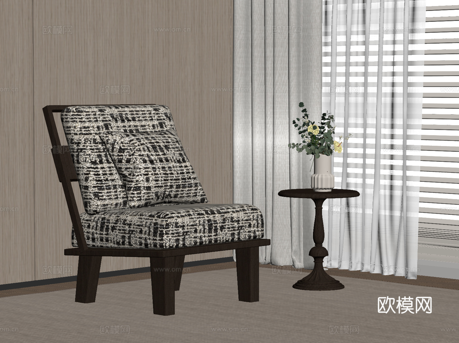 复古风单人沙发 休闲沙发 休闲椅su模型