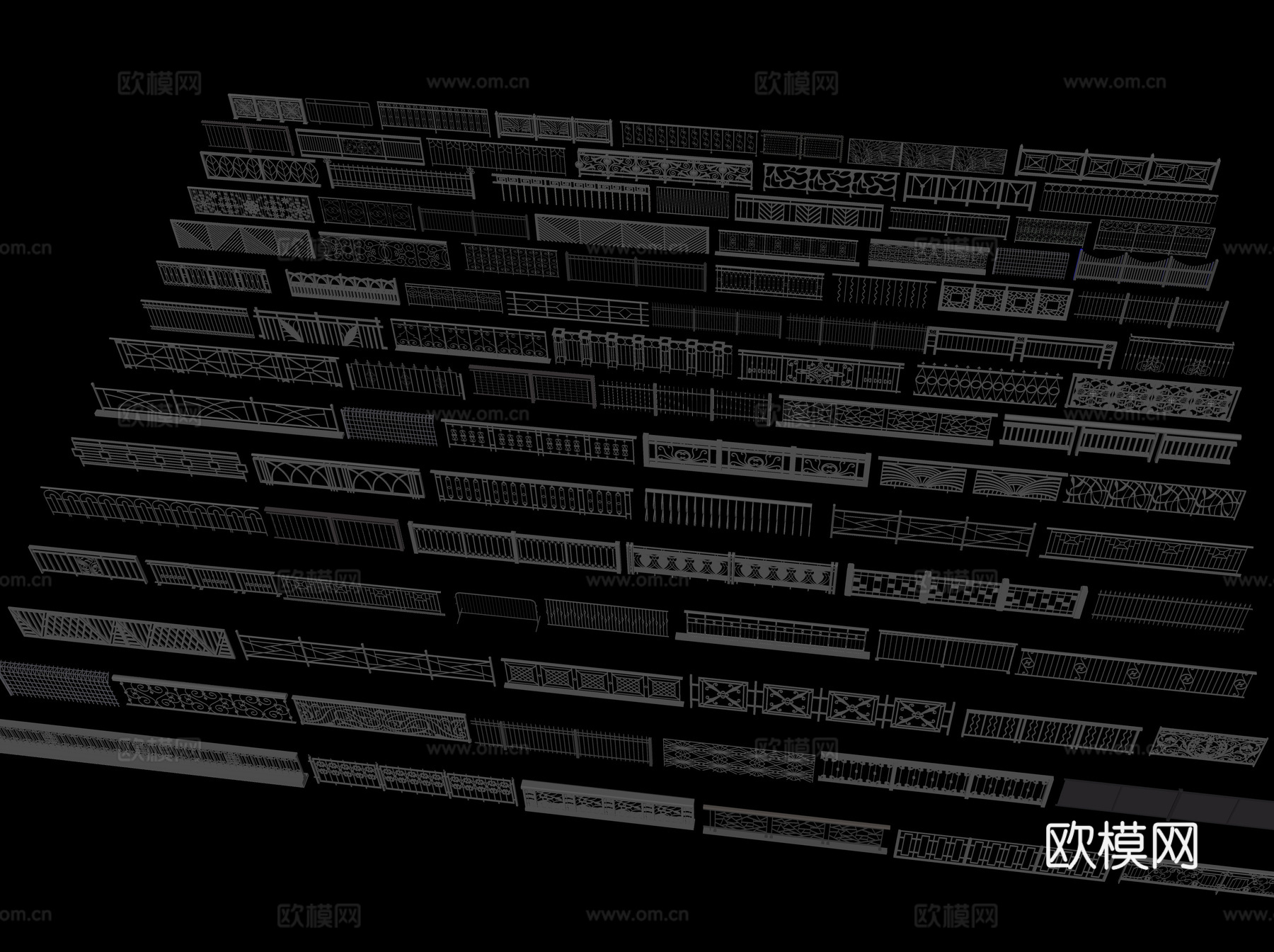 现代铁艺栏杆 金属栅栏 围栏 防护栏 景观防护栏 扶手 围挡su模型