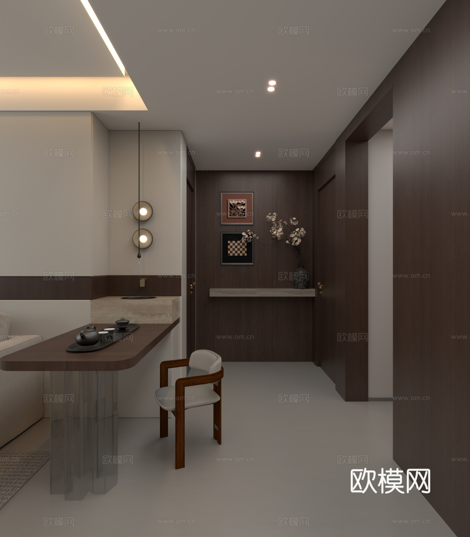 小户型客餐厅3d模型下载（渲染图4）