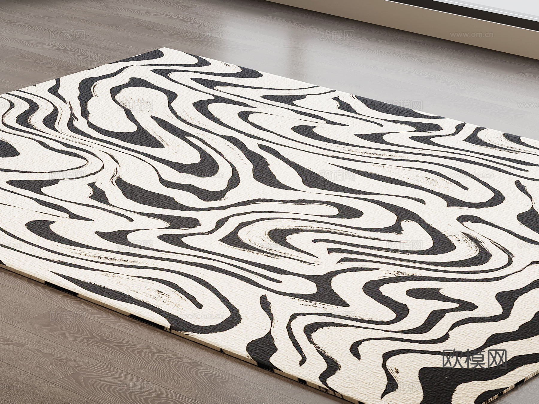 现代中古地毯 方形地毯su模型