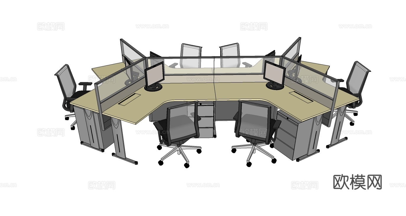 办公桌 工位 屛风卡位 办公椅su模型