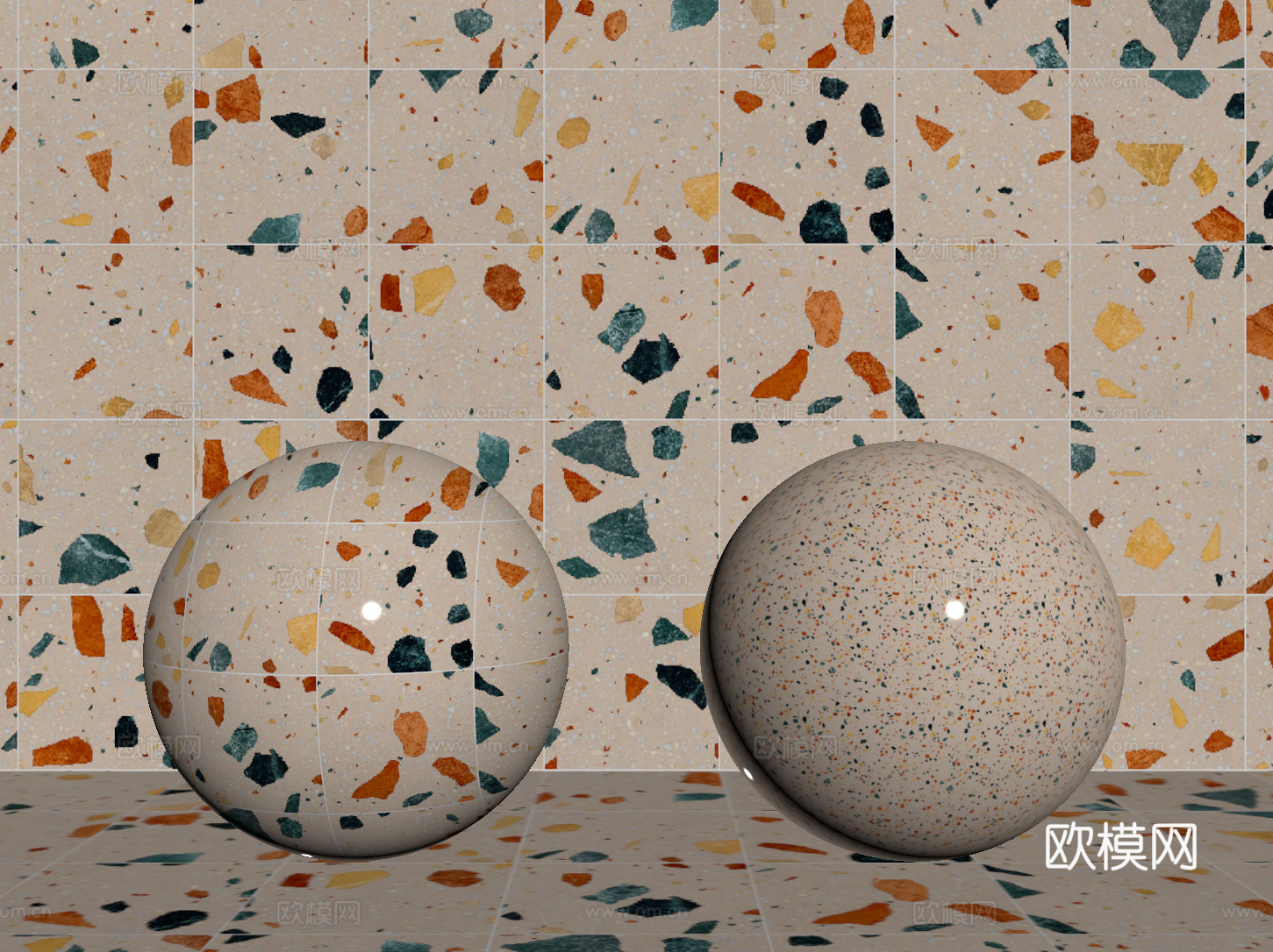 现代彩色水磨石 墙砖 瓷砖 马赛克 石材su模型