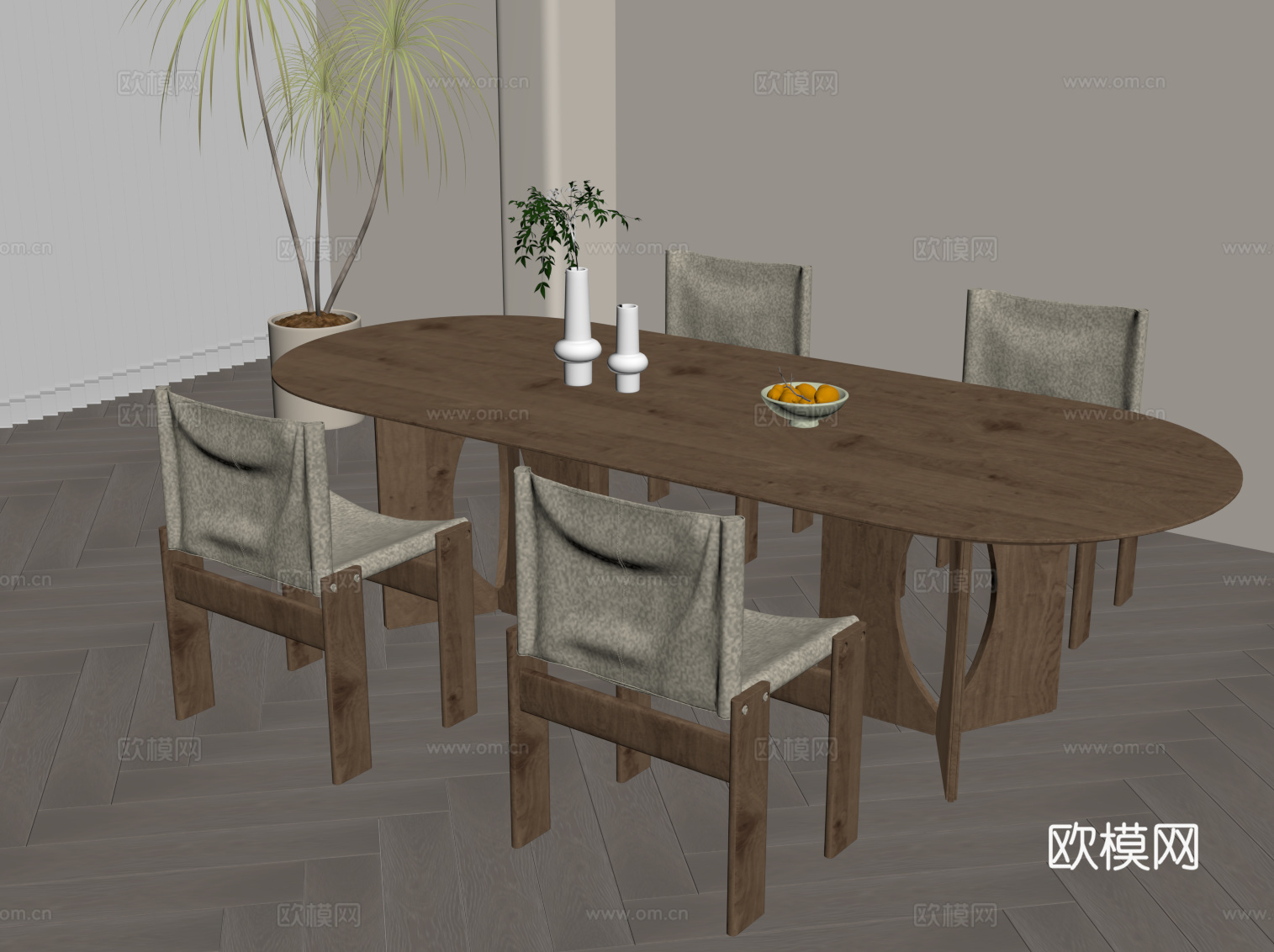 中古风餐桌椅su模型