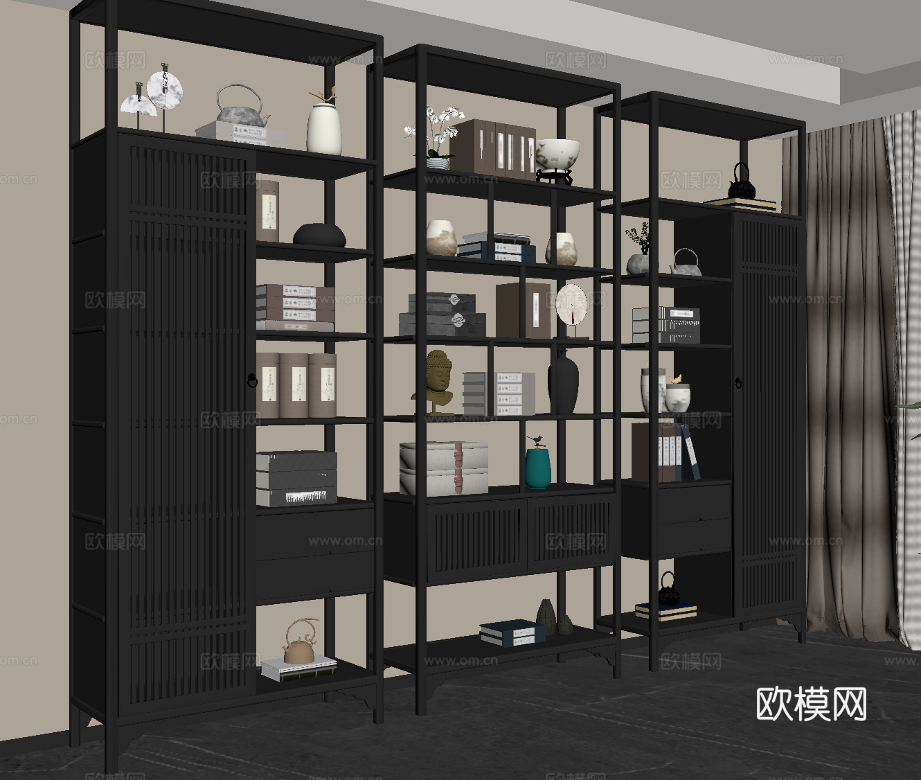 新中式博古架su模型