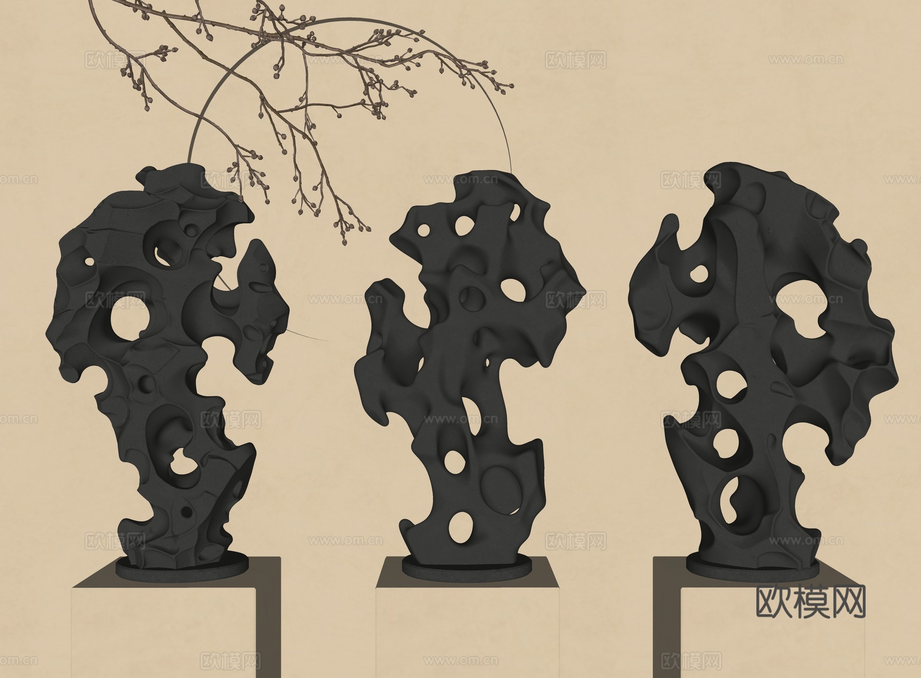 中式雕塑摆件 太湖石摆件 石头装饰摆件 中古风摆件 新中式雕su模型