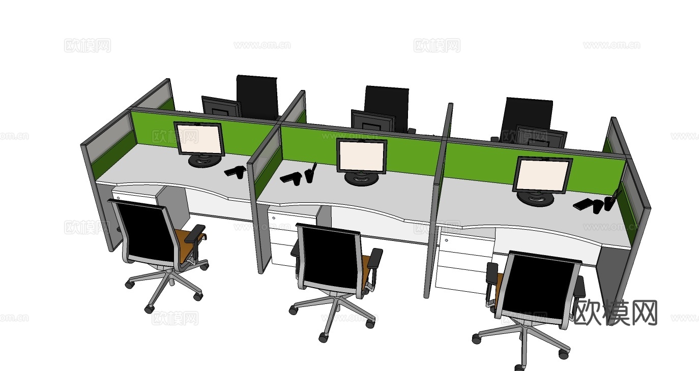 办公桌 工位 屛风卡位 办公椅su模型