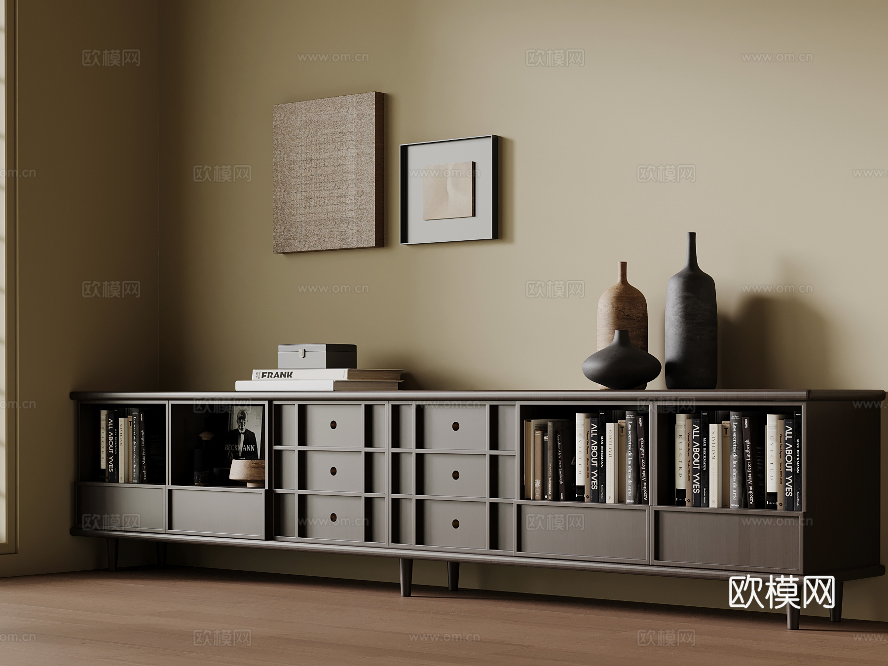 中古风书柜 矮柜su模型