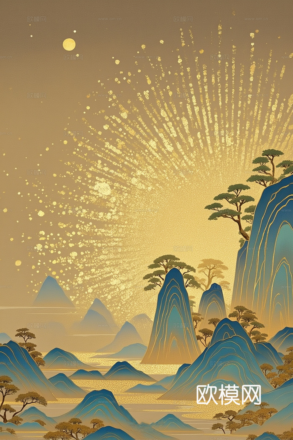 民俗风景装饰画 金色风景