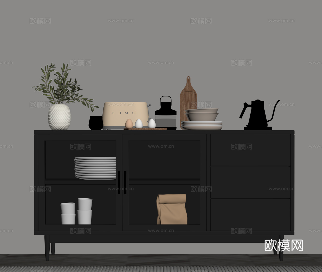 现代意式备餐柜 餐边柜su模型