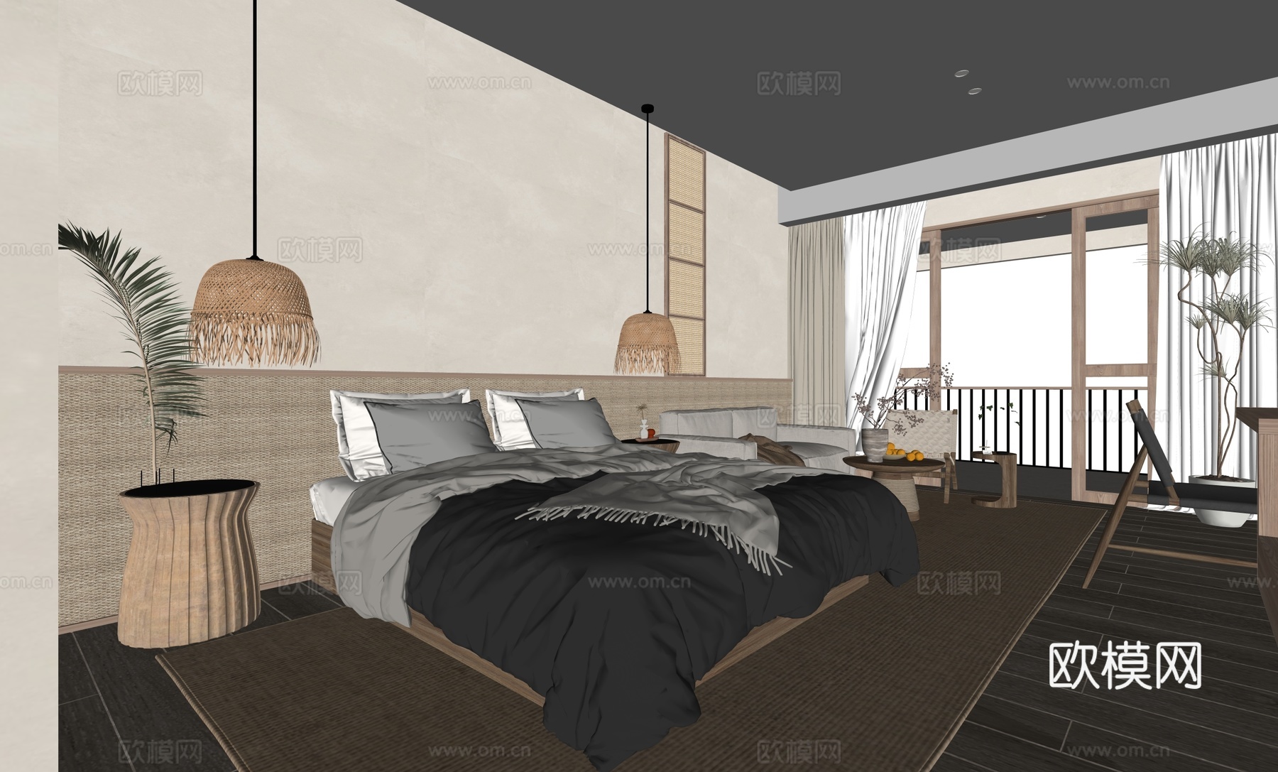 侘寂酒店双人客房su模型