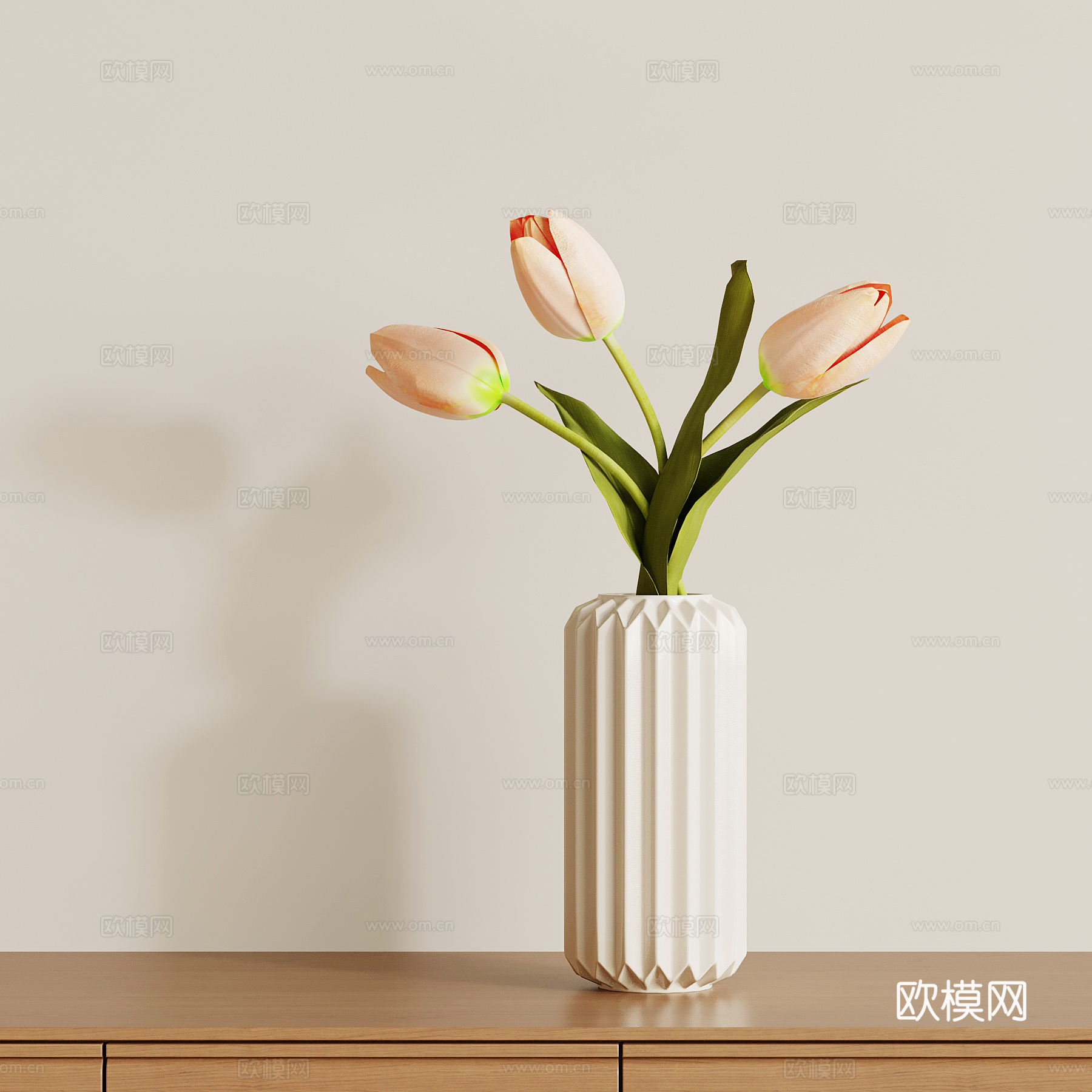 现代奶油风花艺 花瓶su模型