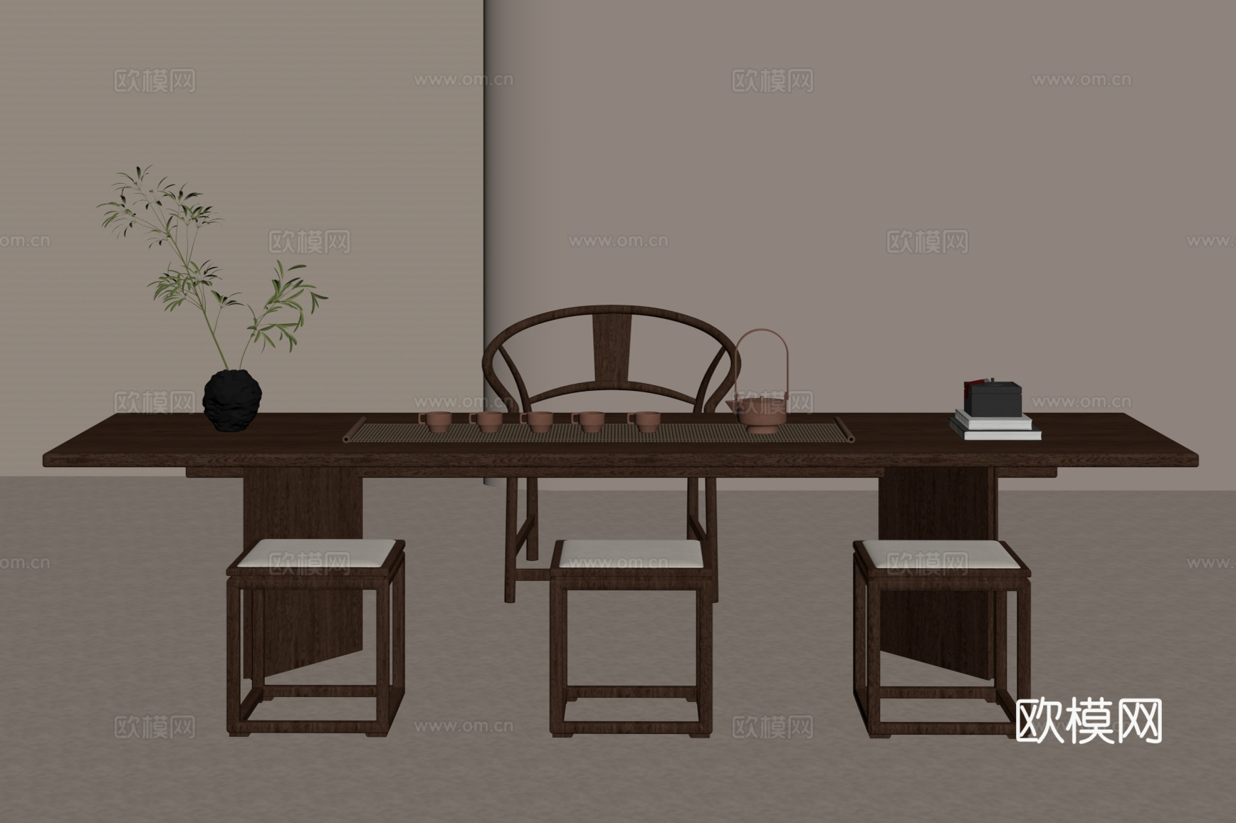 新中式茶桌椅su模型