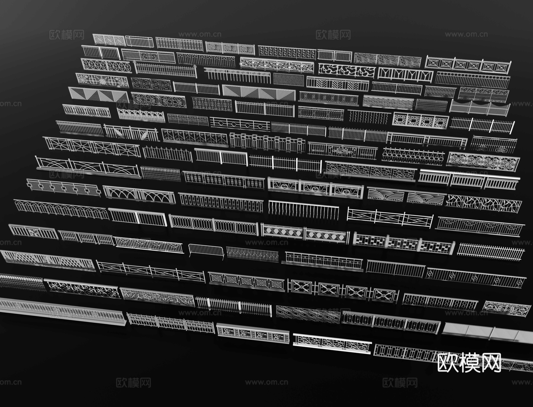 现代铁艺栏杆 金属栅栏 围栏 防护栏 景观防护栏 扶手 围挡su模型