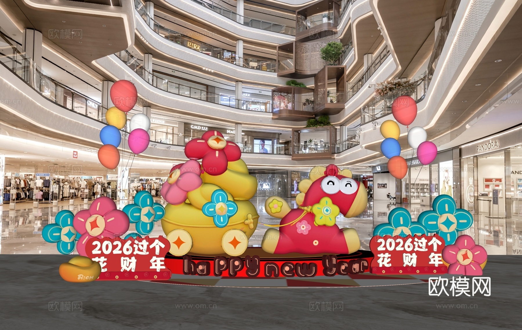 马年新年艺术装 商场潮玩艺术装置 网红玩偶装饰打卡su模型