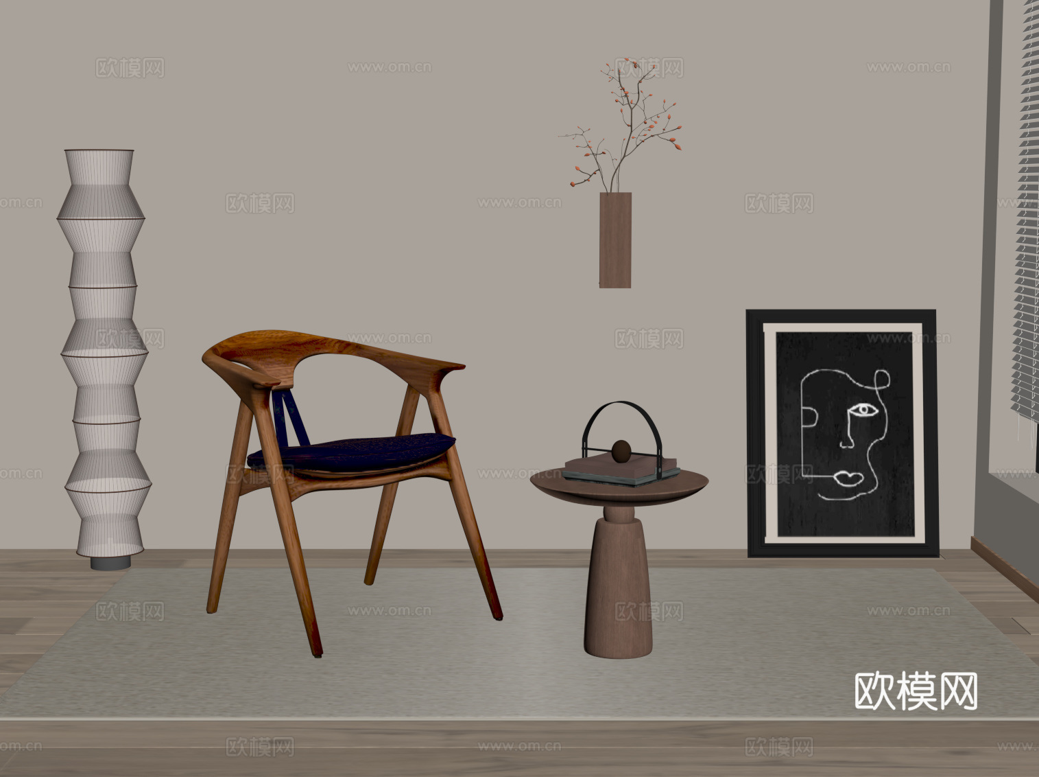 中古风休闲椅 餐椅su模型