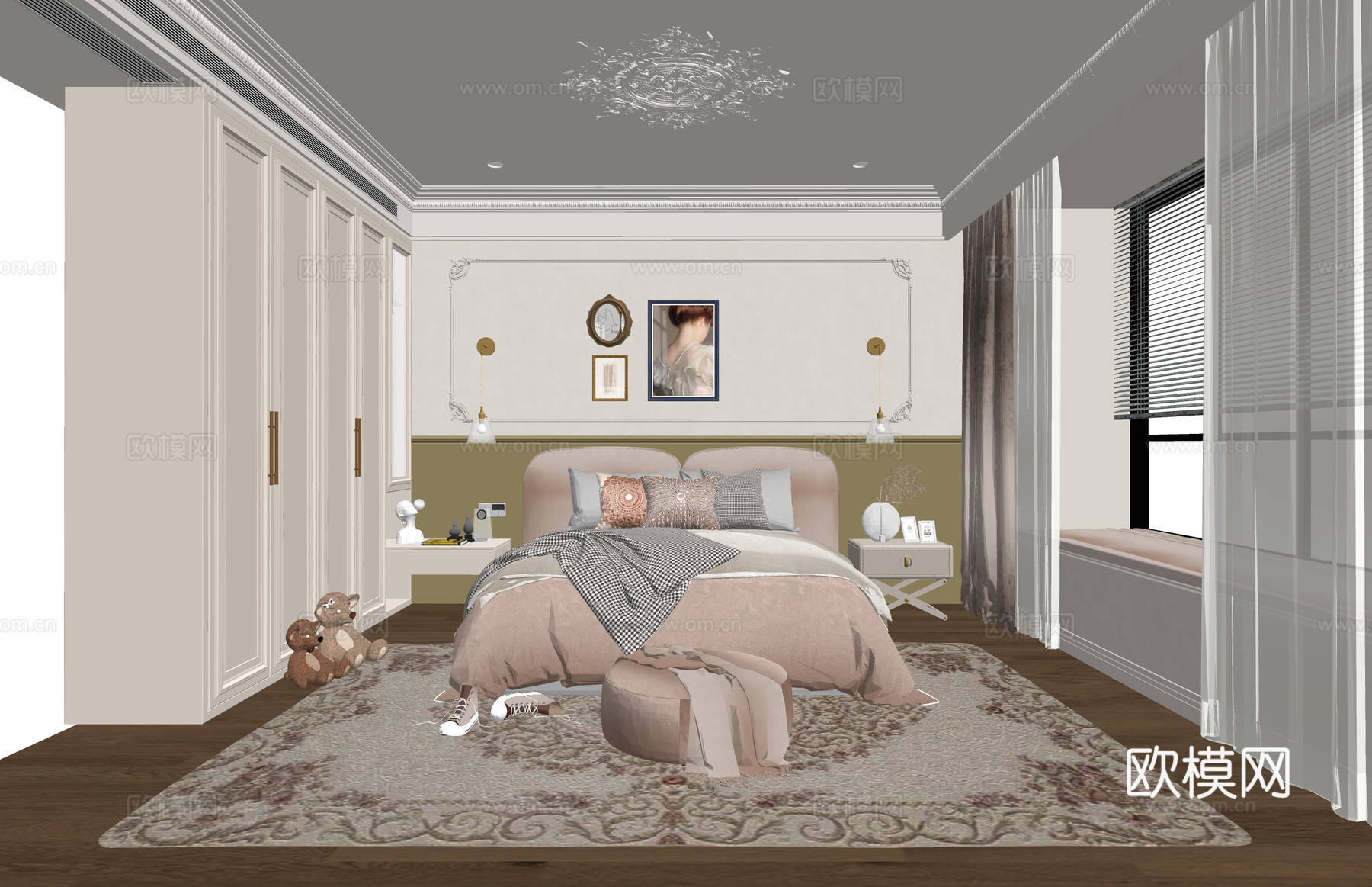 客餐厅 沙发 床 茶室 客厅 书桌 家装 电脑 台灯 书房su模型