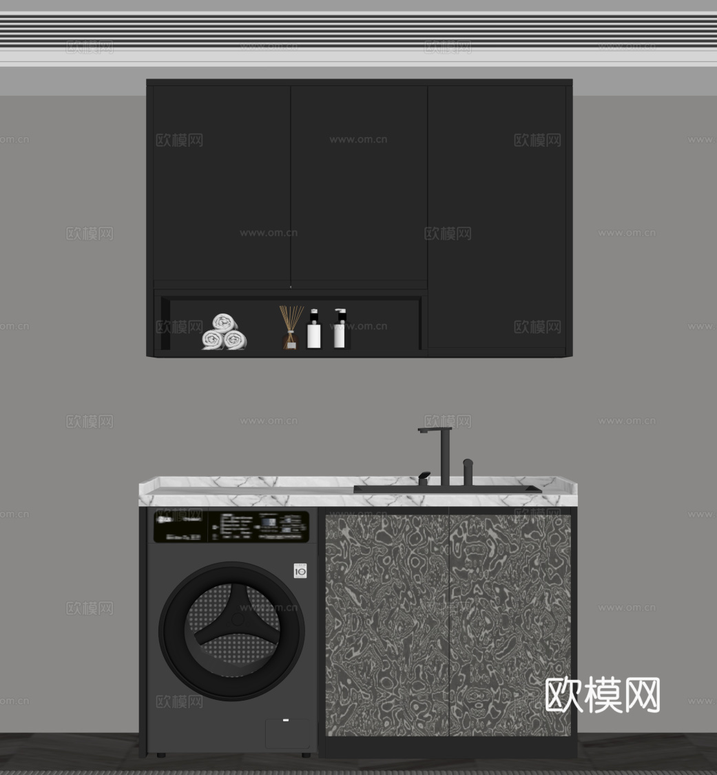 现代意式洗衣机柜su模型