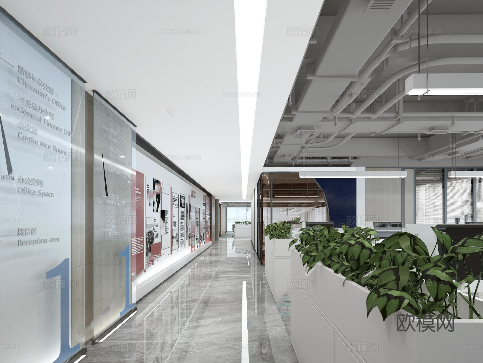 800平办公室 最新全套施工图 效果图合集cad施工图