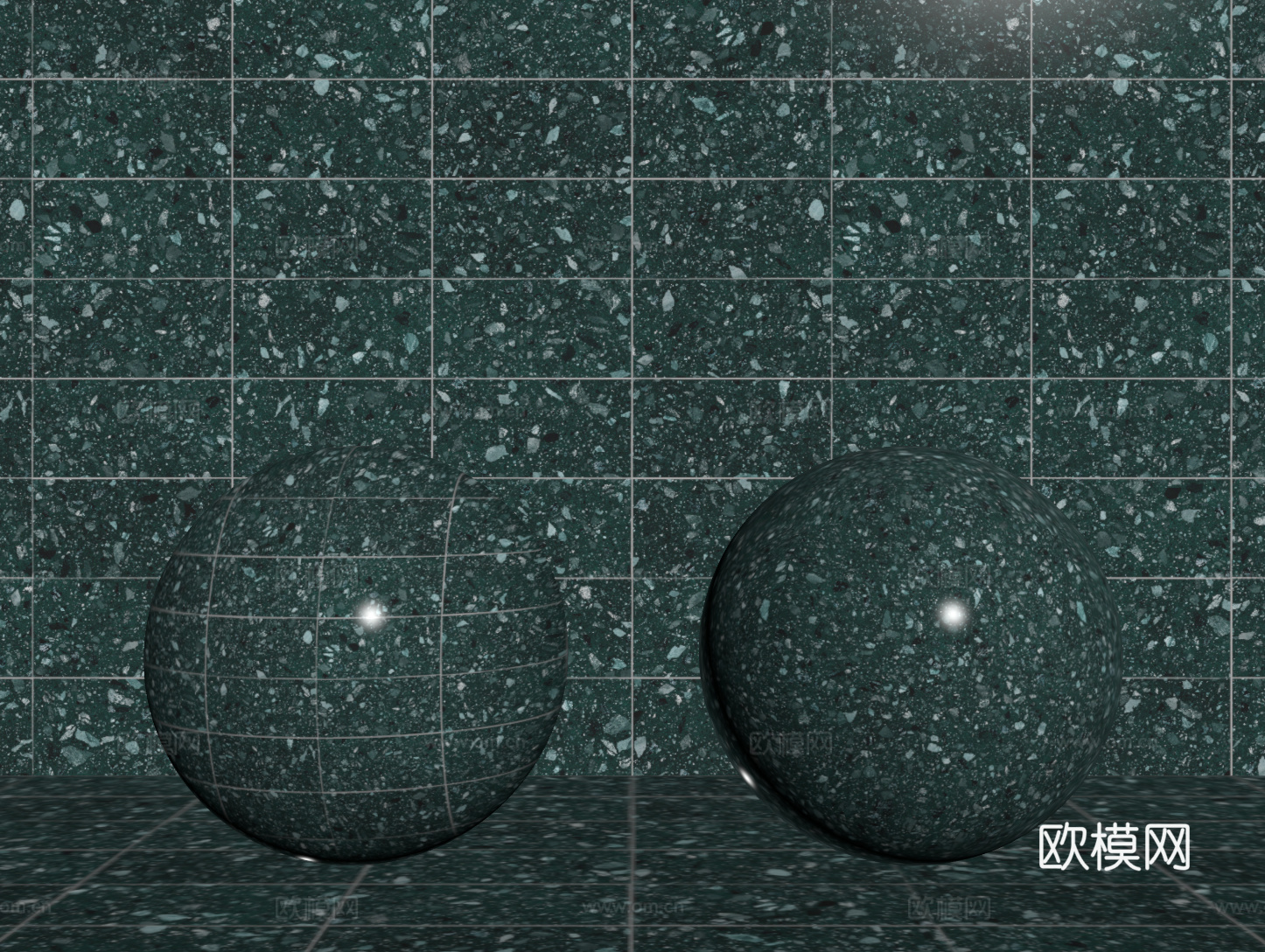 现代墨绿色水磨石 墙砖 瓷砖 马赛克 石材su模型