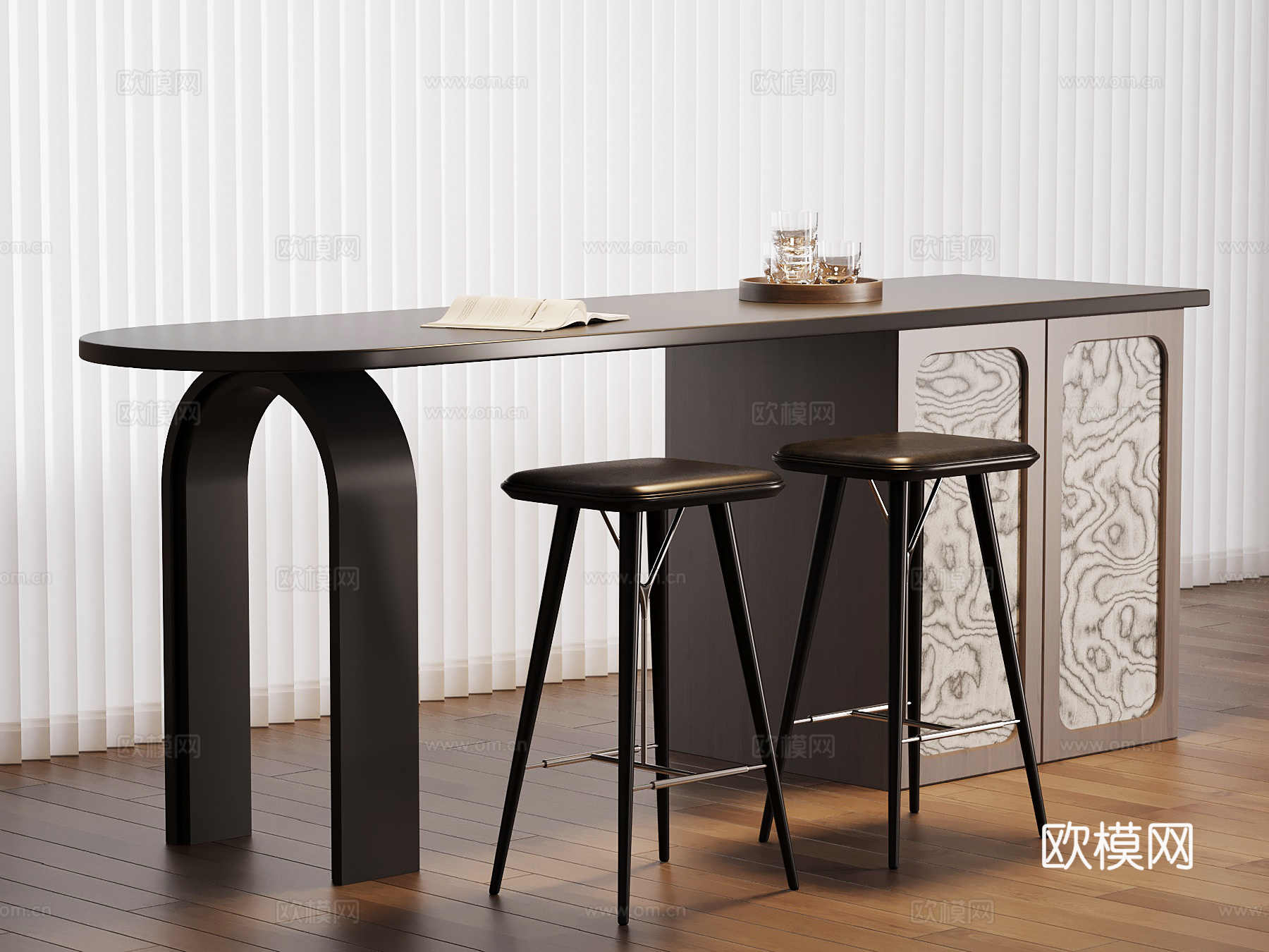 现代意式吧台 吧凳su模型
