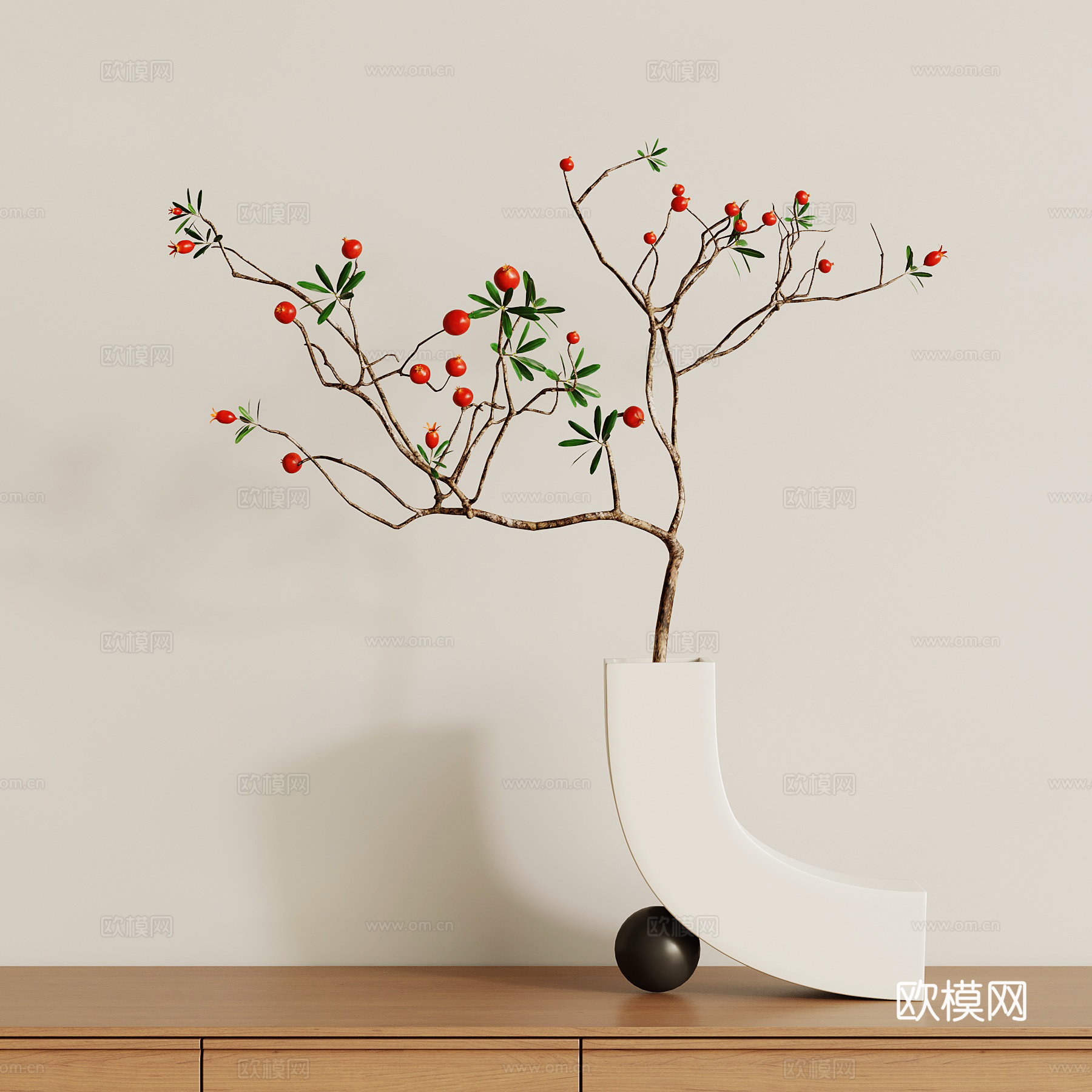 现代奶油花艺 花瓶su模型