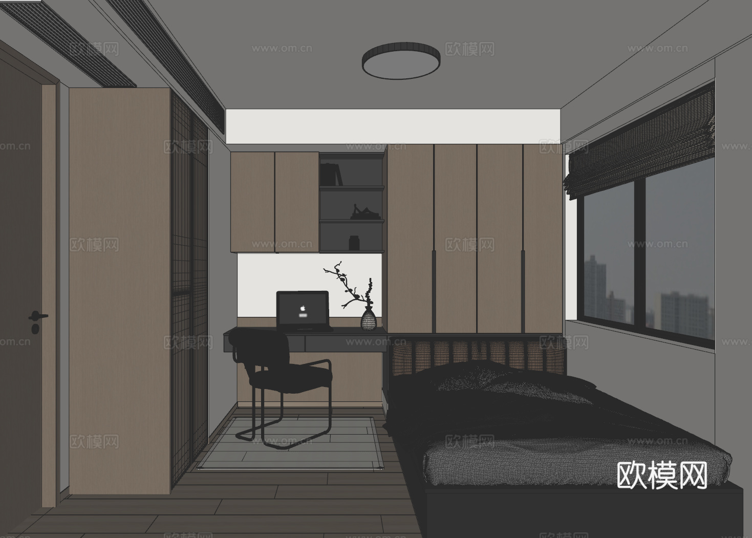 意式榻榻米书房卧室su模型