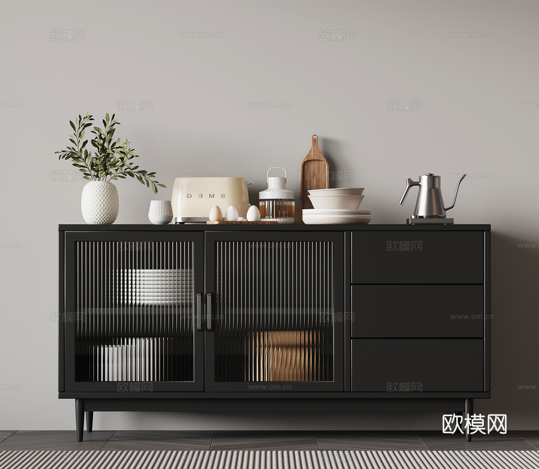 现代意式备餐柜 餐边柜su模型