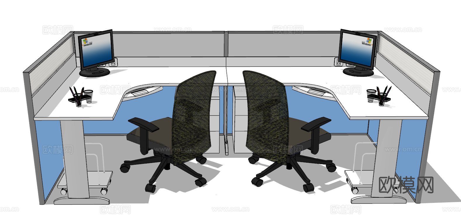 办公桌 工位 屛风卡位 办公椅su模型