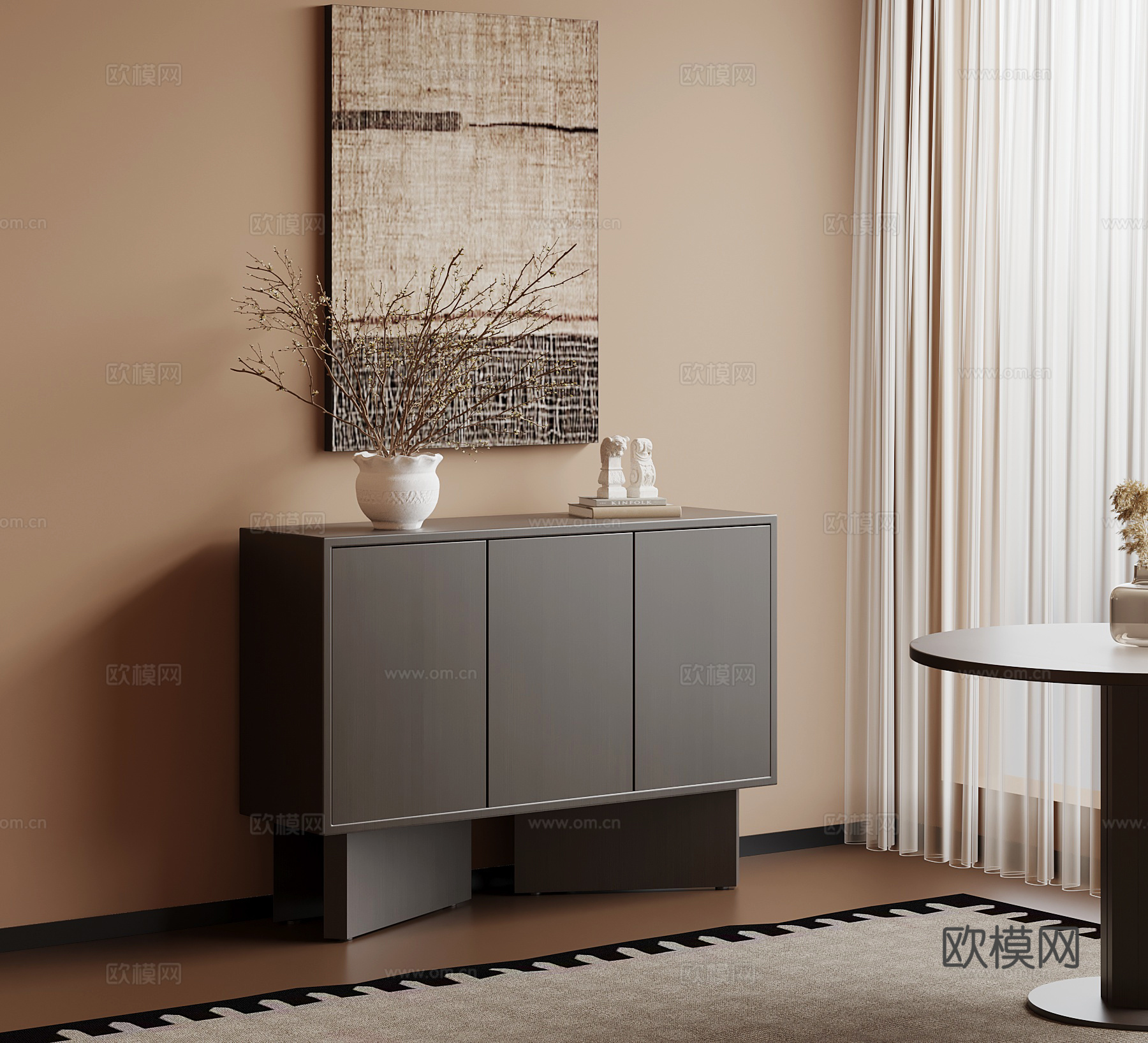 中古风玄关柜 边柜su模型