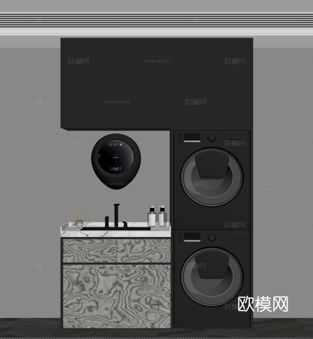 现代意式洗衣机柜su模型