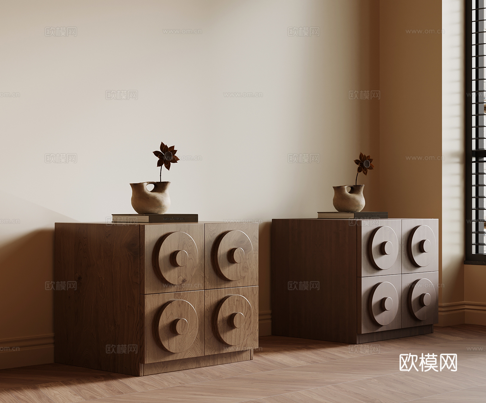 中古风床头柜 实木床头柜su模型