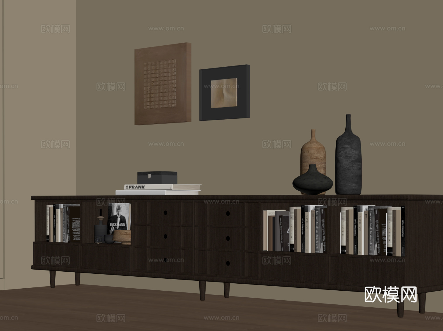 中古风书柜 矮柜su模型